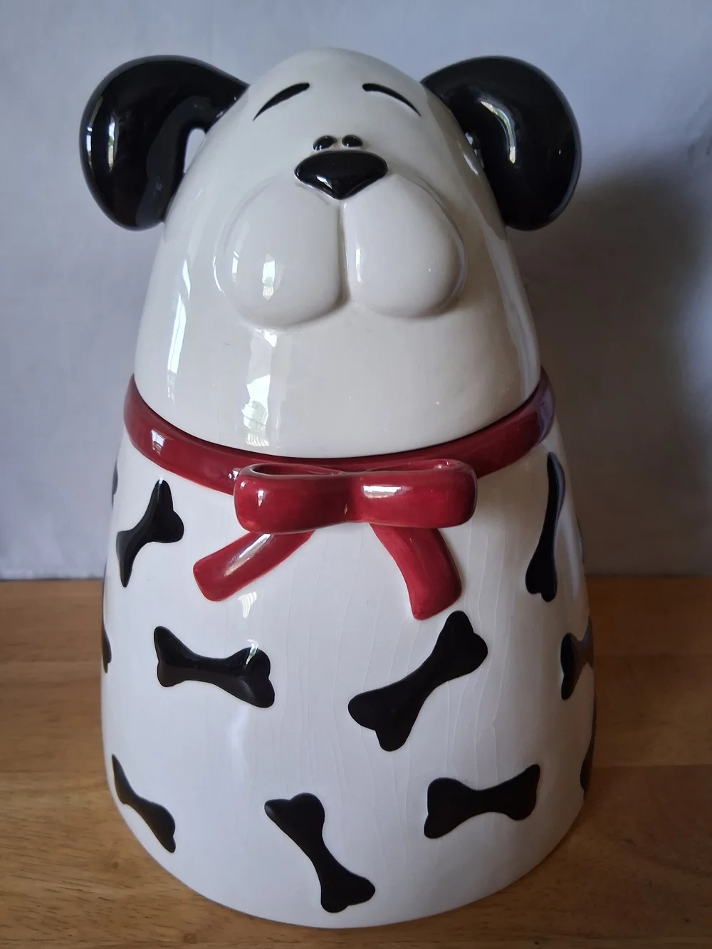 Ceramic Dog Treat Jar with Red Bow - White & Black